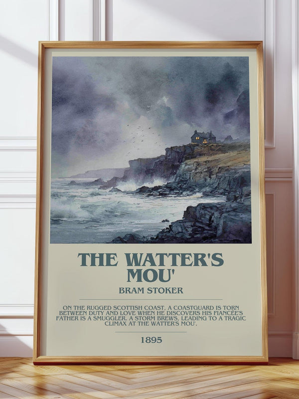 The Watter's Mou' bookish print in frame leaning in hallway – gothic wall art