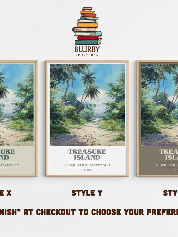 Treasure Island book cover print in frame leaning in hallway – classic literature wall art