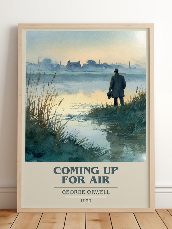 Coming Up for Air book cover print in frame leaning in hallway – non fiction wall art