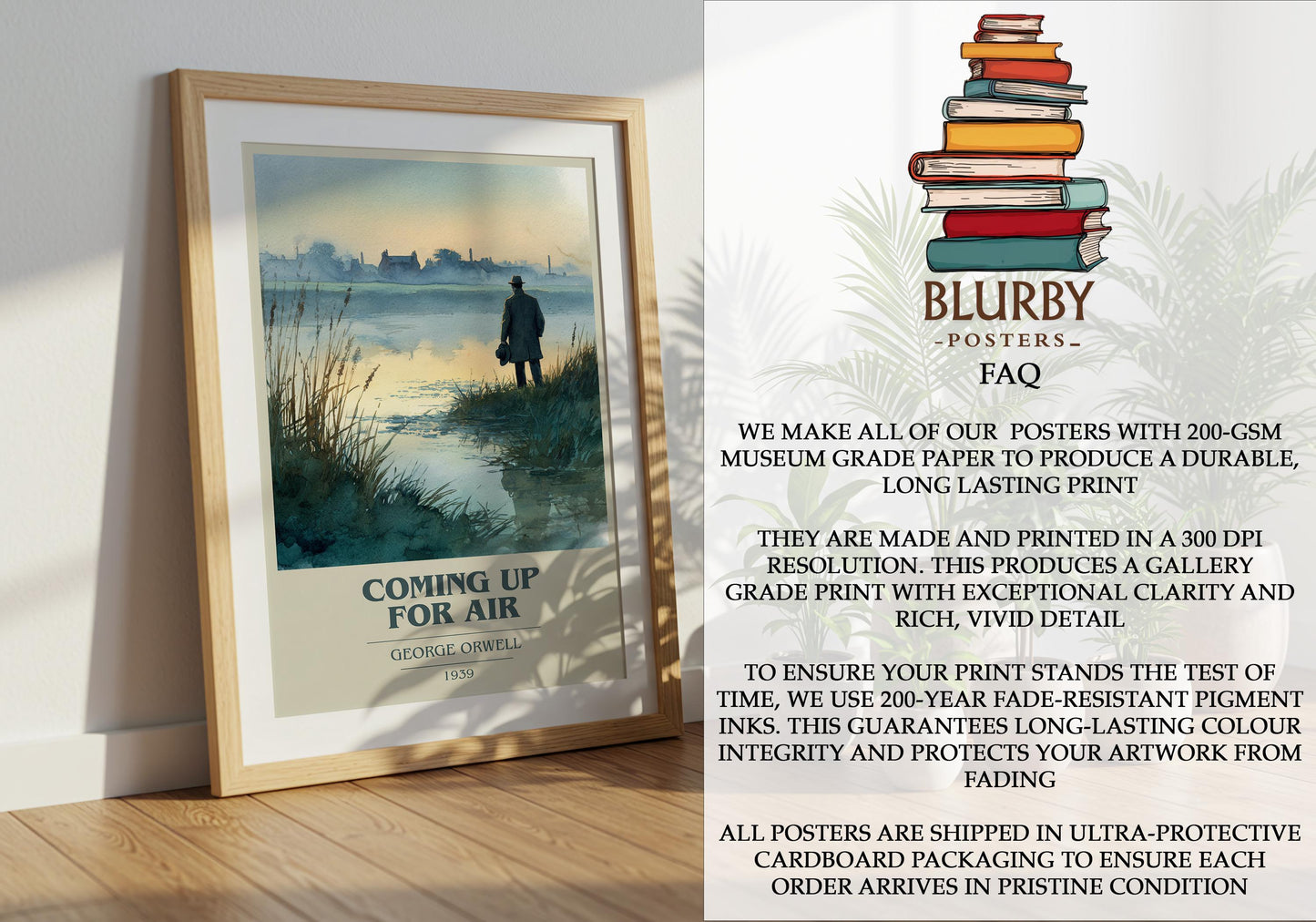Coming Up for Air by George Orwell | Book Poster | Literary Art Gift For Book Lover | Novel Inspired Wall Art | Free Delivery