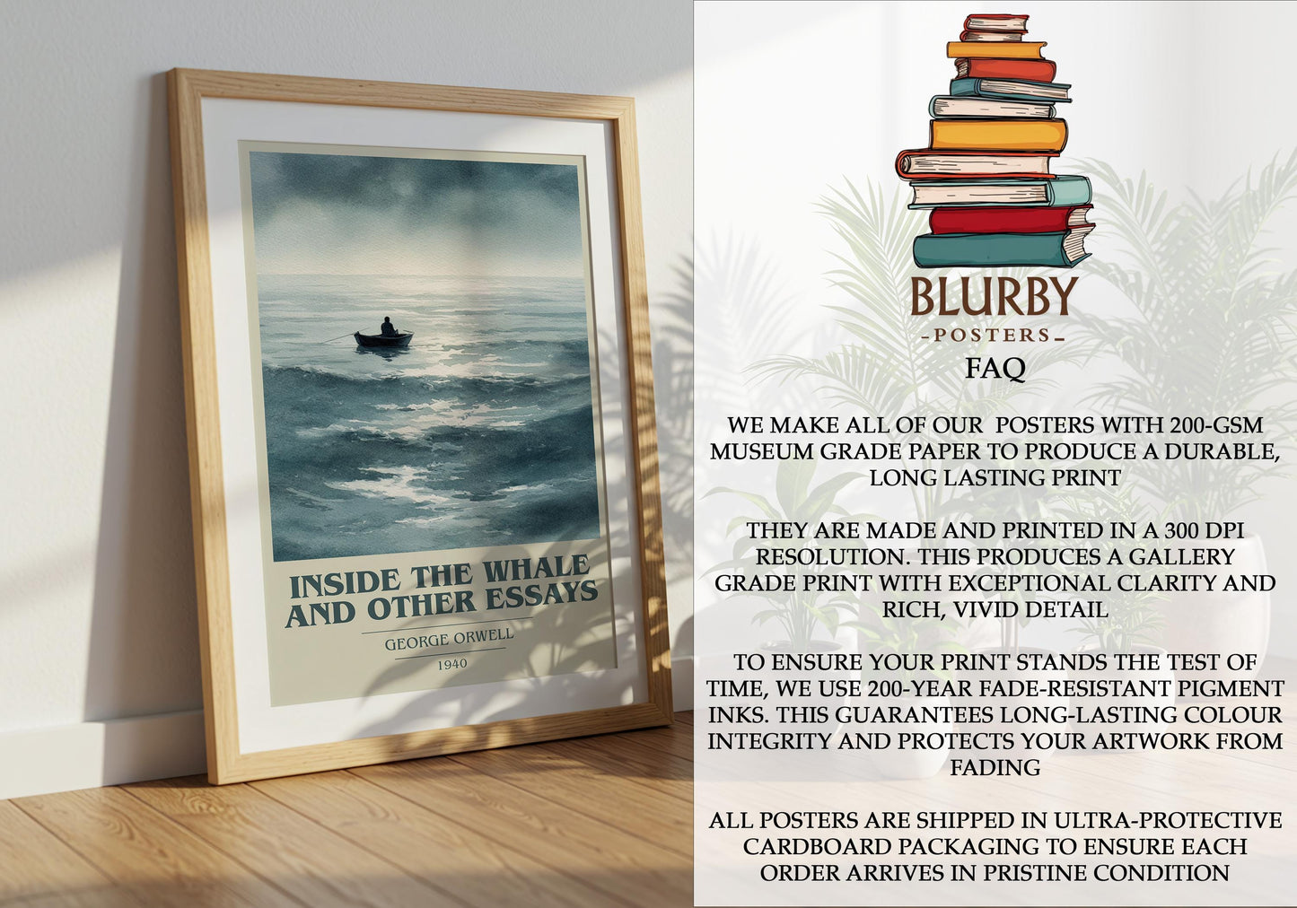 Inside the Whale and Other Essays by George Orwell | Book Poster | Literary Art Gift For Book Lover | Novel Inspired Wall Art | Free Deliver