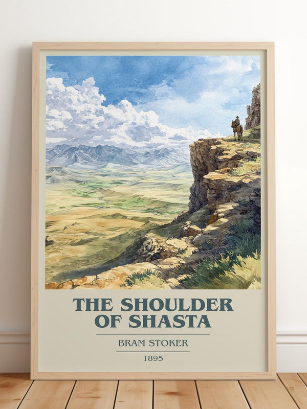 The Shoulder of Shasta book cover print in frame leaning in hallway – gothic wall art