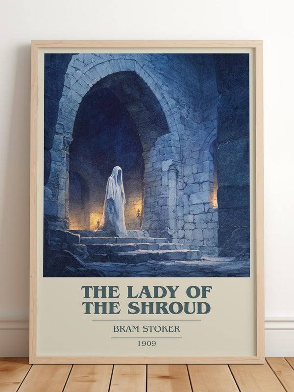 The Lady of the Shroud book cover print in frame leaning in hallway – adventure wall art
