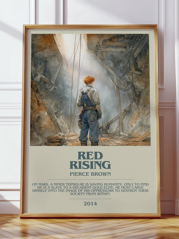 Red Rising bookish print in frame leaning in hallway – horror wall art