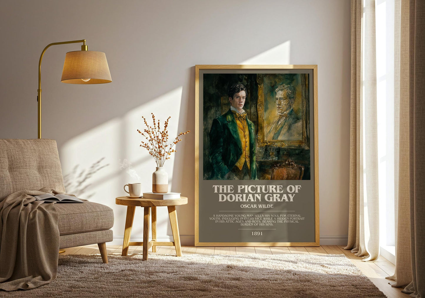 The Picture of Dorian Gray bookish print on bookshelf – Oscar Wilde fan gift