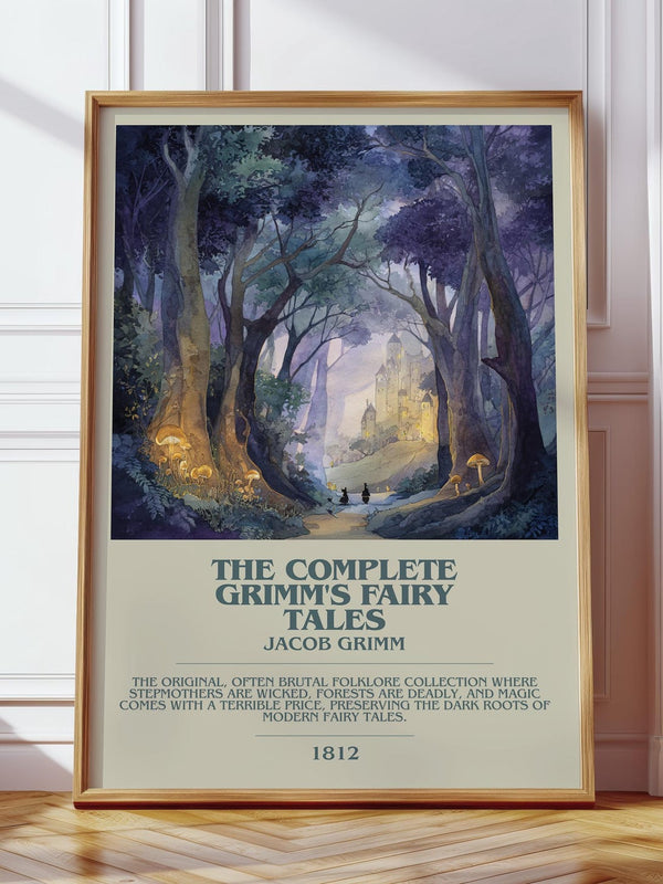 The Complete Grimm's Fairy Tales bookish print in frame leaning in hallway – classic literature wall art