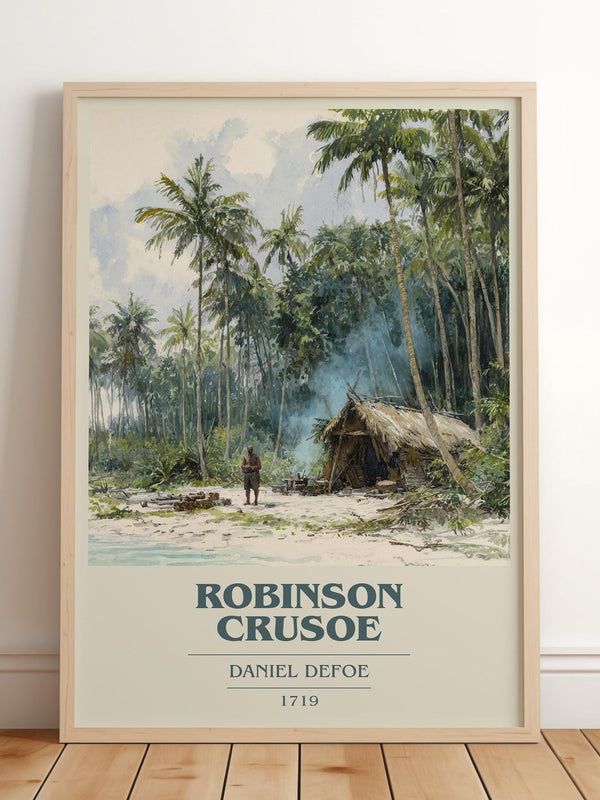 Robinson Crusoe book cover print in frame leaning in hallway – childrens wall art