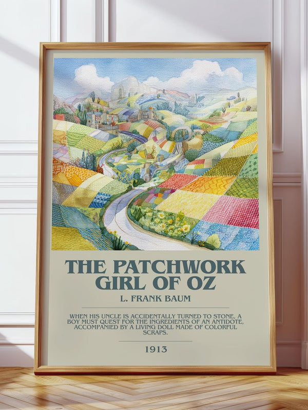 The Patchwork Girl Of Oz bookish print in frame leaning in hallway – childrens wall art