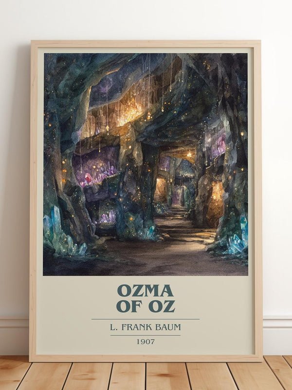 Osma Of Oz book cover print in frame leaning in hallway – childrens wall art