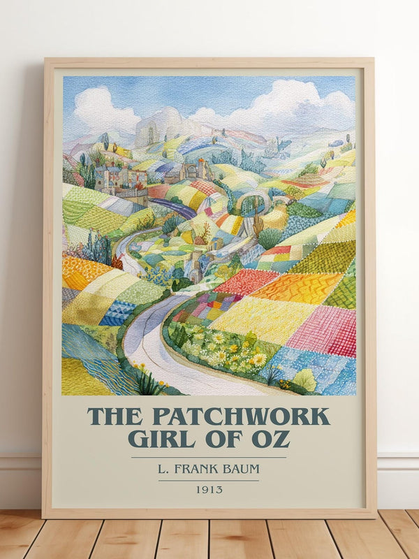 The Patchwork Girl Of Oz book cover print in frame leaning in hallway – childrens wall art