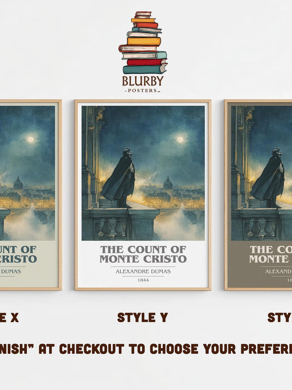 The Count of Monte Cristo book cover print in frame leaning in hallway – classic literature wall art