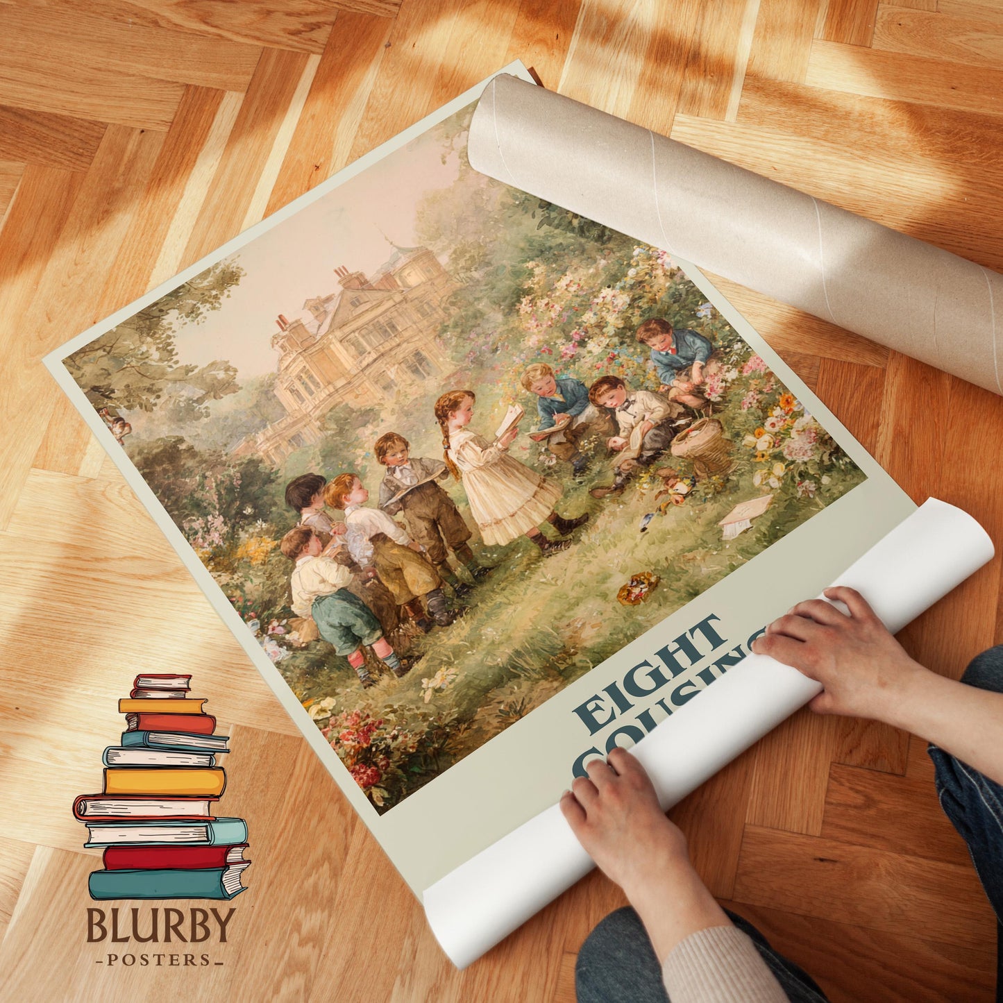 Eight Cousins book poster packaging – museum-quality print rolled in protective tube