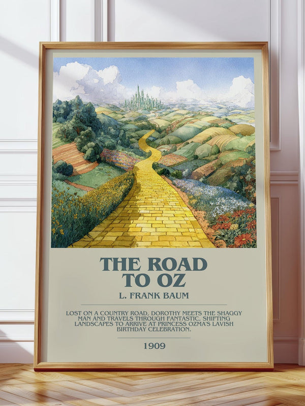 The Road to Oz bookish print in frame leaning in hallway – poetry wall art