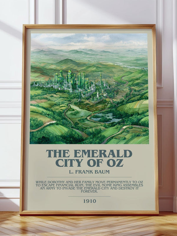 The Emerald City of Oz bookish print in frame leaning in hallway – childrens wall art