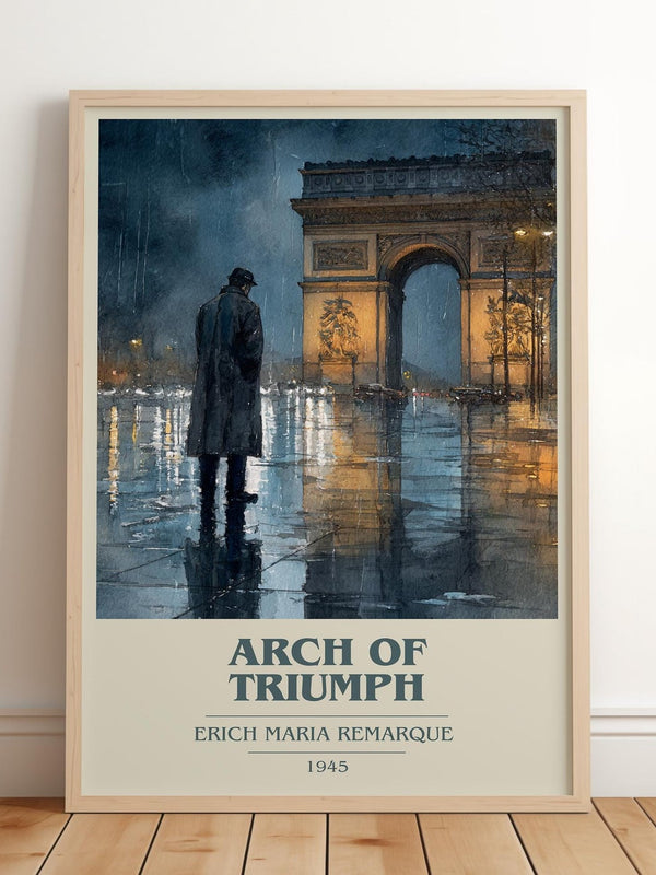 Arch Of Triumph book cover print in frame leaning in hallway – classic literature wall art
