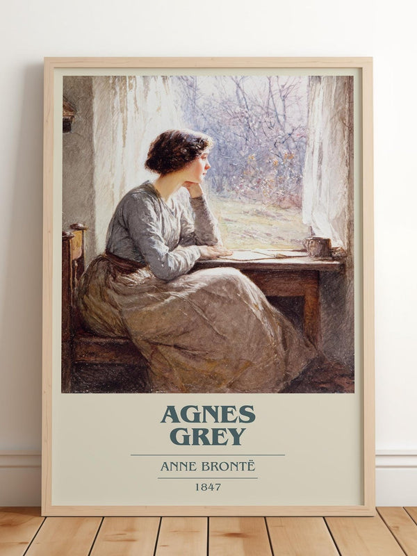 Agnes Grey book cover print in frame leaning in hallway – historical fiction wall art