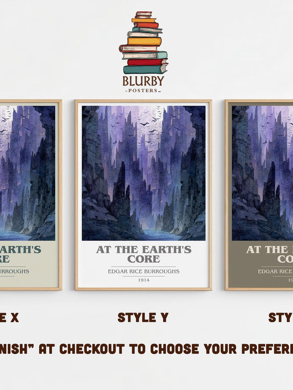 At The Earth's Core book cover print in frame leaning in hallway – adventure wall art