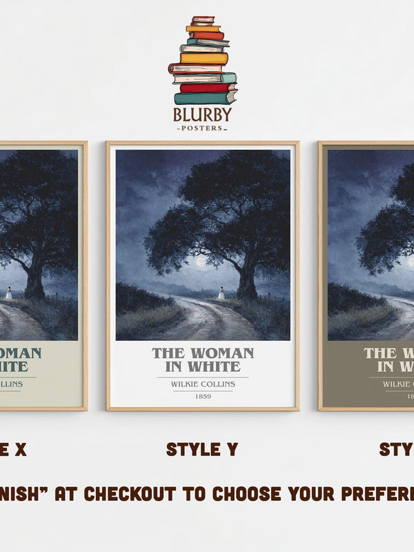 The Woman In White book cover print in frame leaning in hallway – gothic wall art