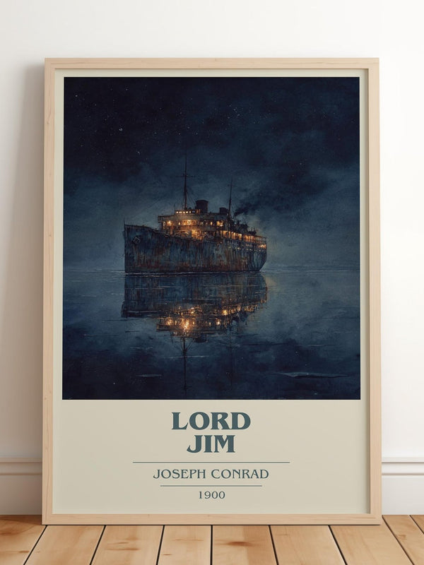 Lord Jim book cover print in frame leaning in hallway – classic literature wall art