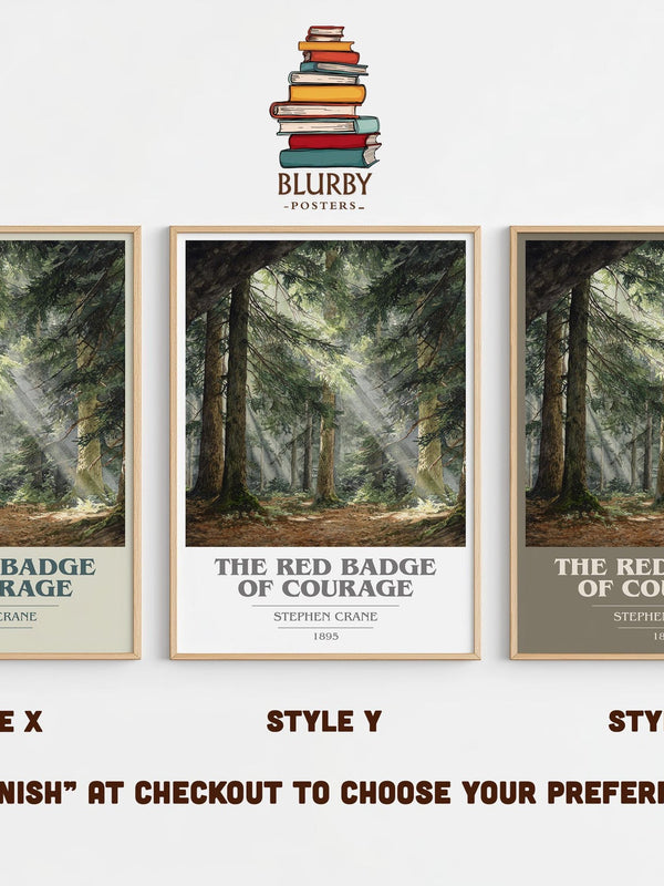 The Red Badge of Courage book cover print in frame leaning in hallway – historical fiction wall art