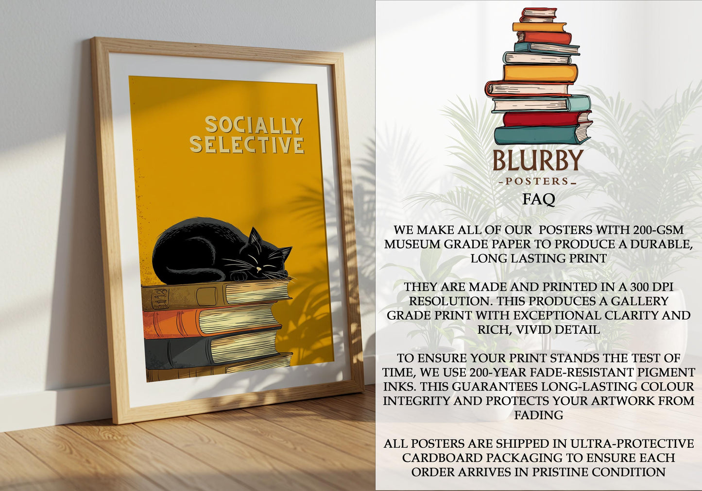 Socially Selective Cat Art | Funny Sarcastic Cat | Cozy Wall Art | Book Lover Gift | Reading Nook Poster | Book Poster | Aesthetic Room Art - Book Poster Art Print Decor Bookish