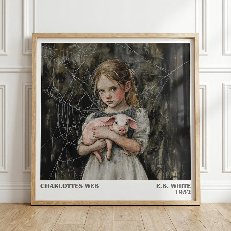 Charlotte's Web literary print in frame leaning in hallway – childrens wall art