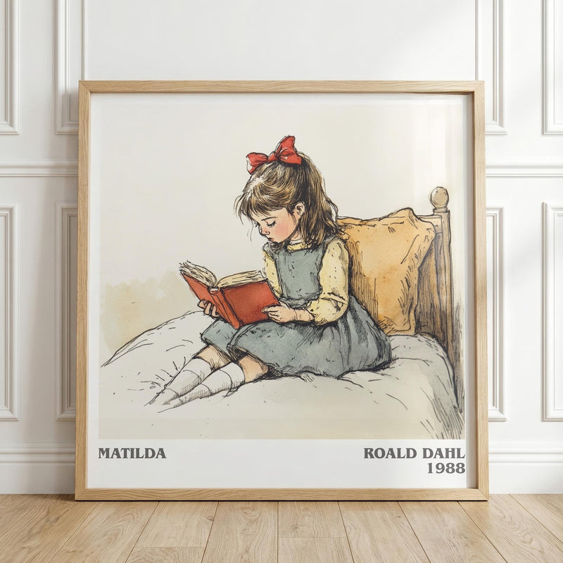 Matilda literary print in frame leaning in hallway – childrens wall art