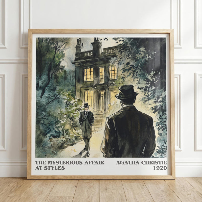 The Mysterious Affair At Styles literary print in frame leaning in hallway – mystery wall art