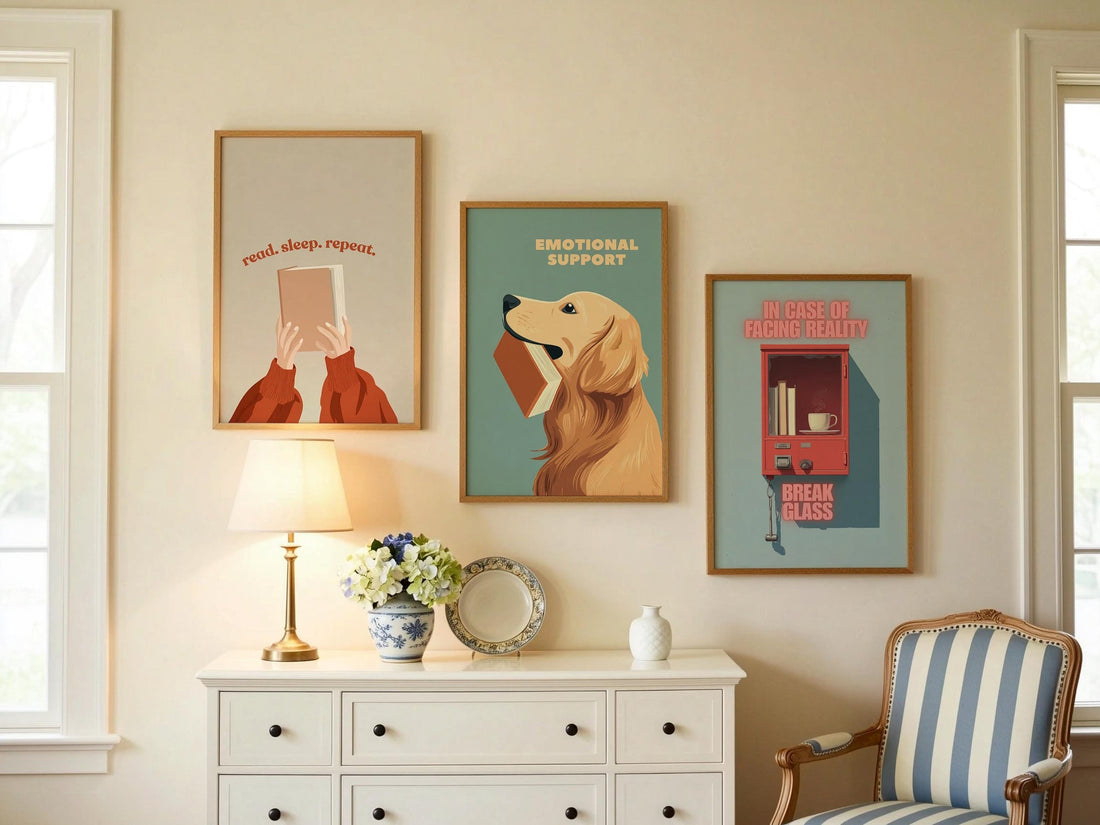 Emotional Support Dog Reading Print | Funny Golden Retriever | Cozy Wall Decor | Book Lover Gift | Nook Poster | Reader Gift | Aesthetic Art - Book Poster Art Print Decor Bookish (mockup)