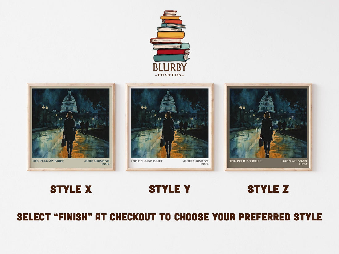 The Pelican Brief literary art print colour and style options – John Grisham book art (mockup)