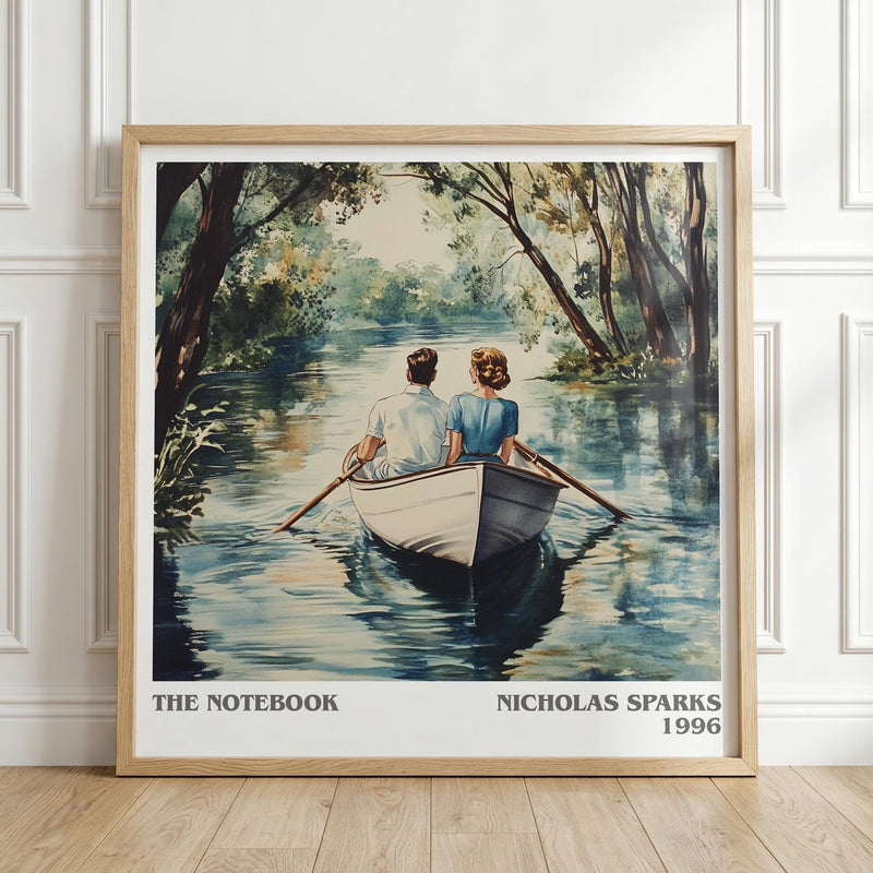 The Notebook literary print in frame leaning in hallway – romance wall art