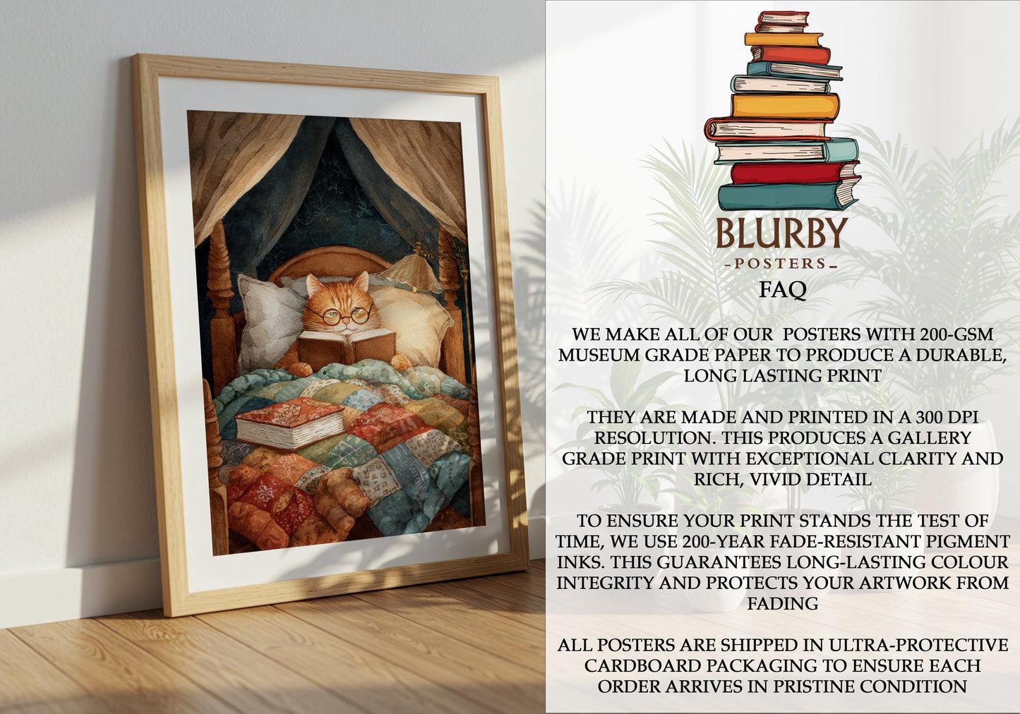Cat Reading in Bed Print | Cozy Wall Decor | Cute Gift For Book Lover | Book Nook Poster | Book Art | Aesthetic Room Art | Home Decor Poster - Book Poster Art Print Decor Bookish
