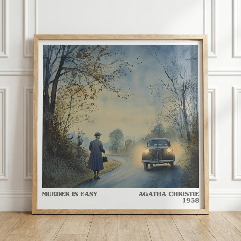 Dumb Witness literary print in frame leaning in hallway – mystery wall art