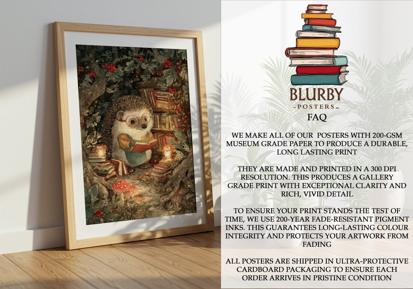 Hedgehog Secret Library Print | Cozy Wall Decor | Cute Gift For Book Lover | Book Nook Poster | Book Art | Aesthetic Room Art | Home Decor - Book Poster Art Print Decor Bookish
