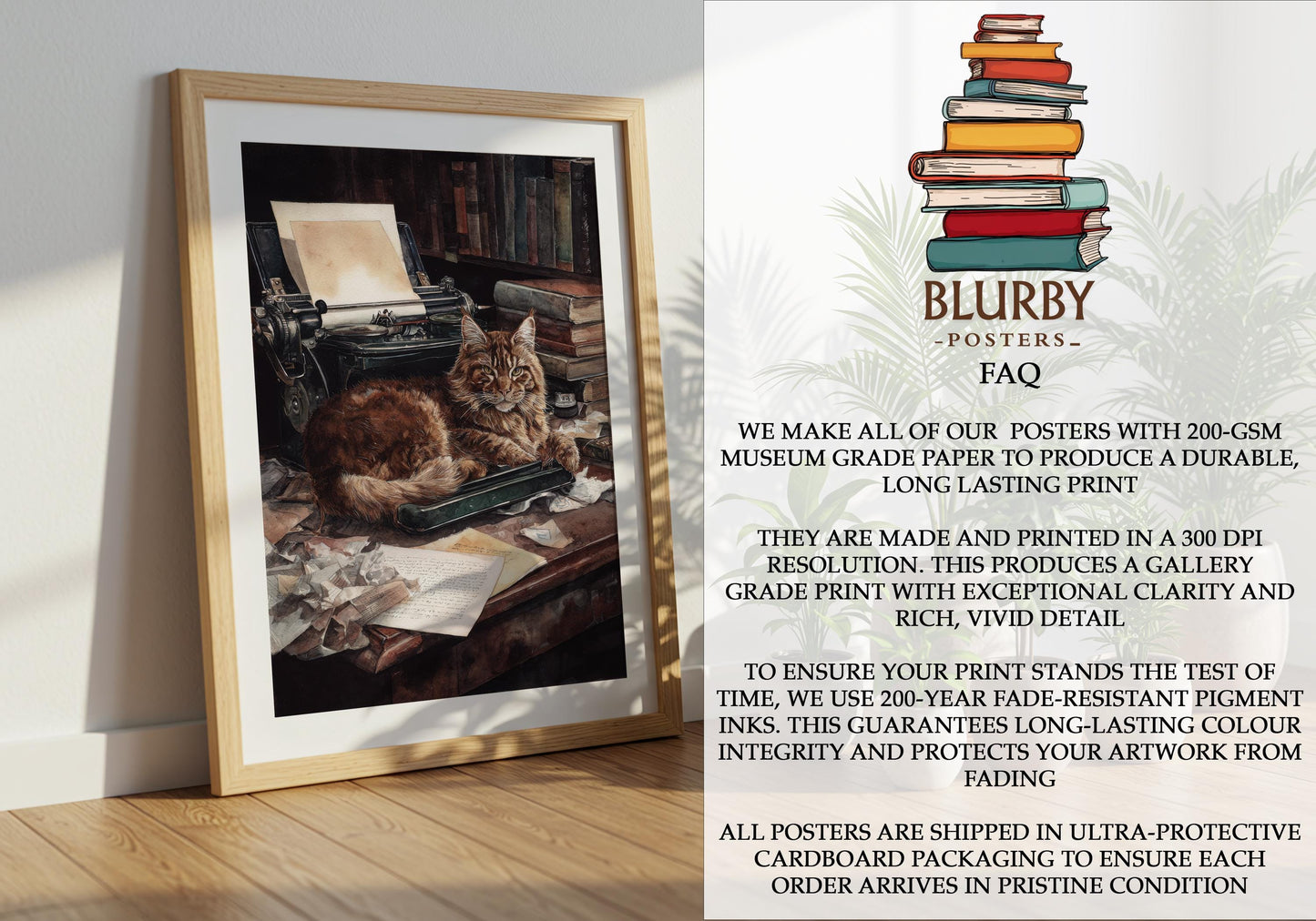 Maine Coon Cat Typewriter Print | Cozy Wall Decor | Cute Gift For Book Lover | Book Nook Poster | Book Art | Aesthetic Room Art | Home Decor - Book Poster Art Print Decor Bookish