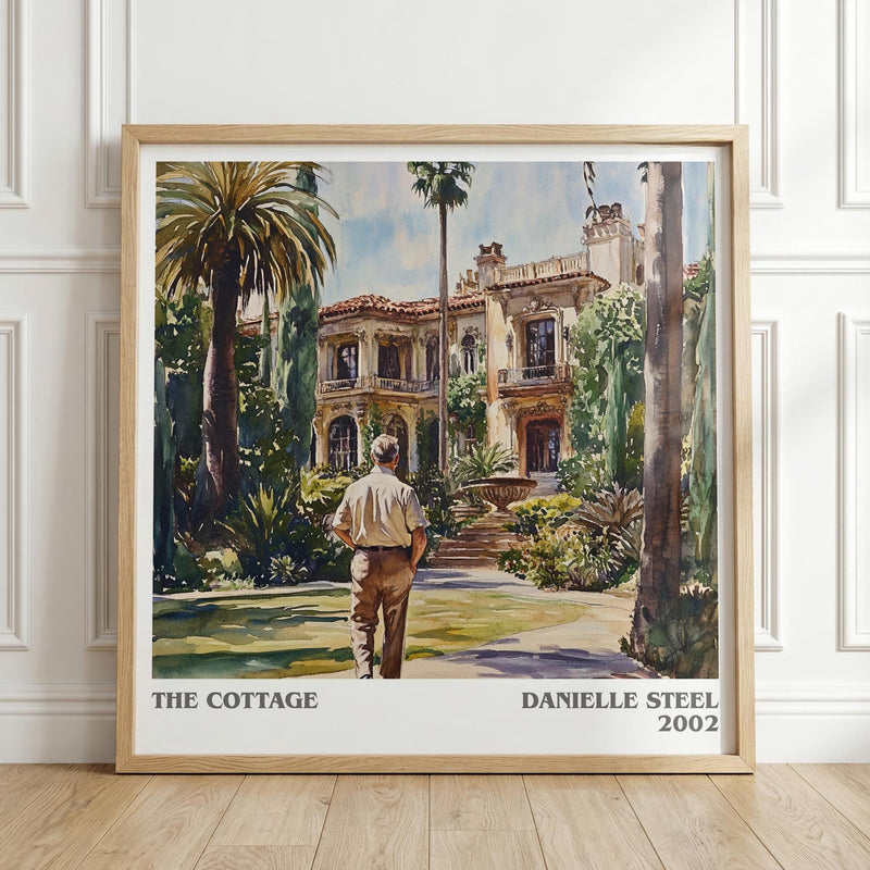 The Cottage literary print in frame leaning in hallway – romance wall art