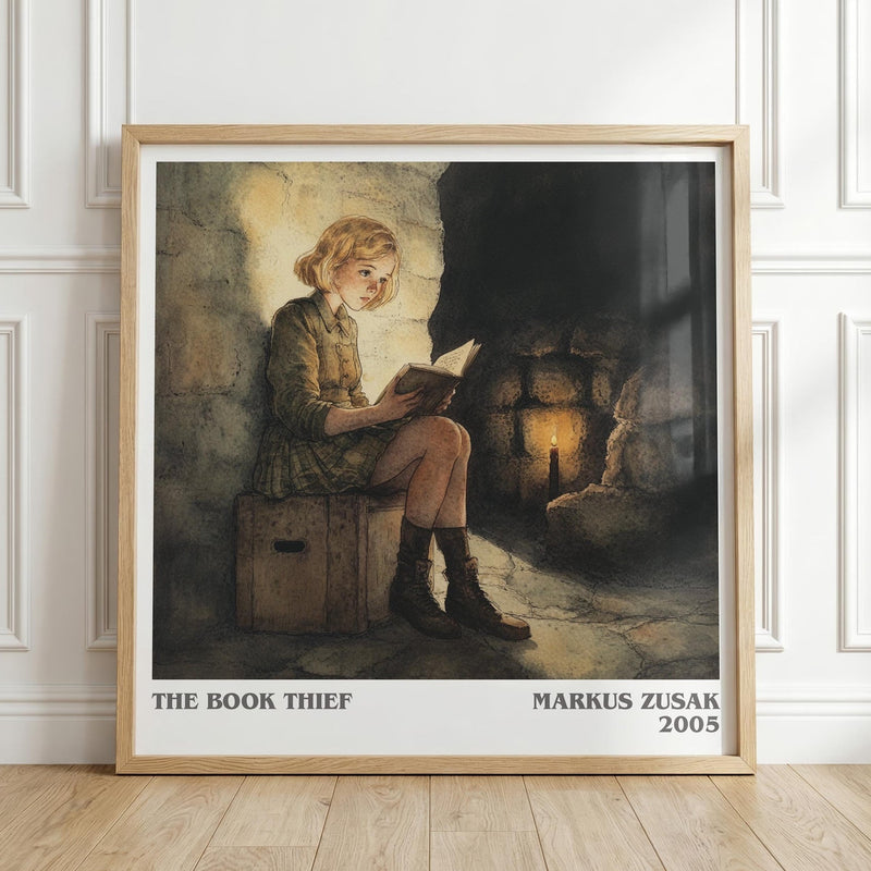 The Book Thief literary print in frame leaning in hallway – historical fiction wall art