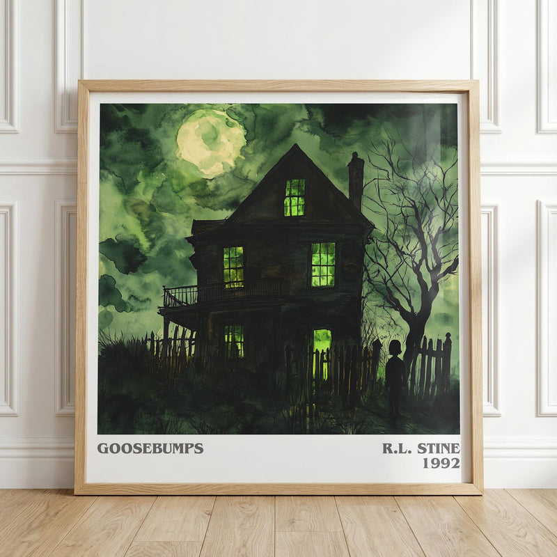 Goosebumps literary print in frame leaning in hallway – childrens wall art