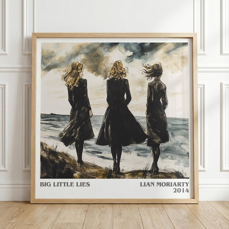 Big Little Lies literary print in frame leaning in hallway – contemporary fiction wall art