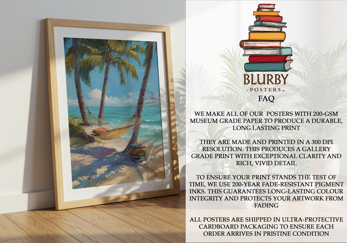Tropical Beach Hammock Library Print | Cozy Wall Decor | Book Lover Gift | Book Nook Poster | Book Art | Aesthetic Room Art | Home Decor - Book Poster Art Print Decor Bookish