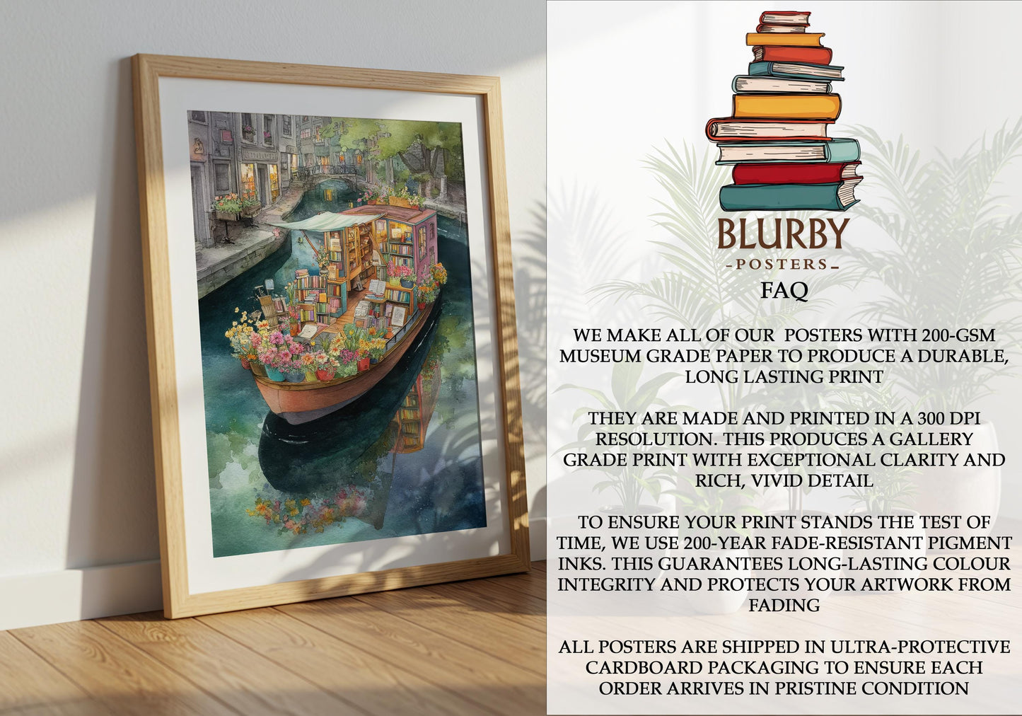Pink Canal Boat Bookshop Print | Cozy Wall Decor | Book Lover Gift | Book Nook Poster | Book Art | Aesthetic Room Art | Home Decor - Book Poster Art Print Decor Bookish