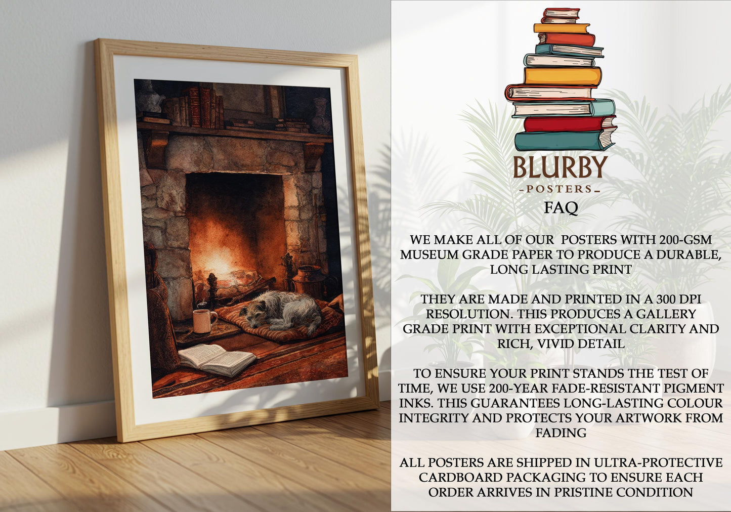 Cosy Dog by Fireplace Print | Cozy Wall Decor | Book Lover Gift | Book Nook Poster | Book Art | Aesthetic Room Art | Reader Home Decor - Book Poster Art Print Decor Bookish