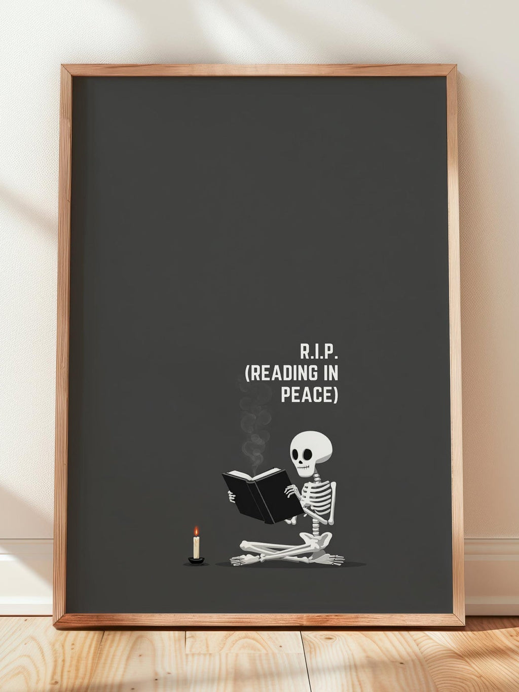 R.I.P Reading In Peace Skeleton | Dark Academia Art | Cozy Wall Decor | Book Lover Gift | Nook Poster | Reader Art | Aesthetic Art - Book Poster Art Print Decor Bookish