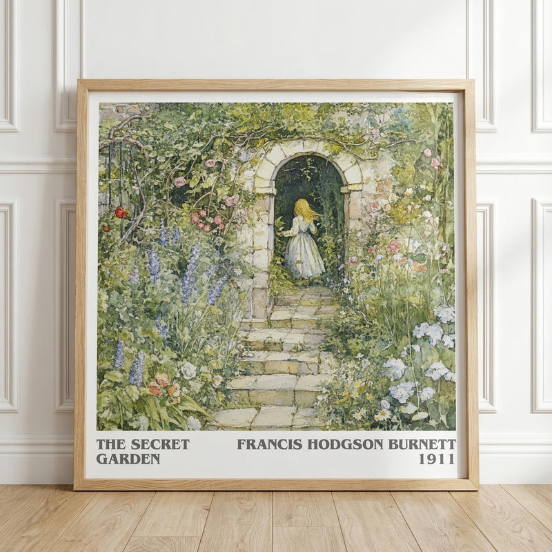 The Secret Garden literary print in frame leaning in hallway – childrens wall art