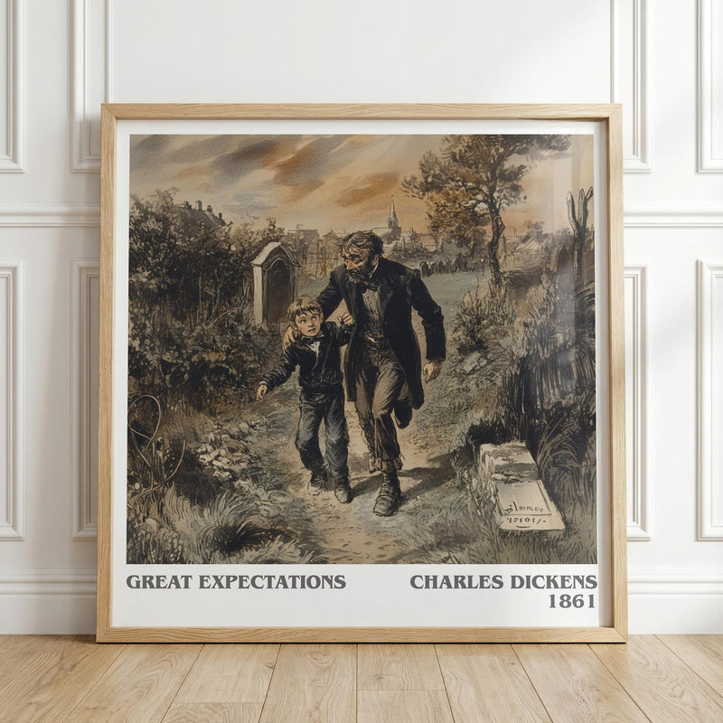 Great Expectations literary print in frame leaning in hallway – classic literature wall art