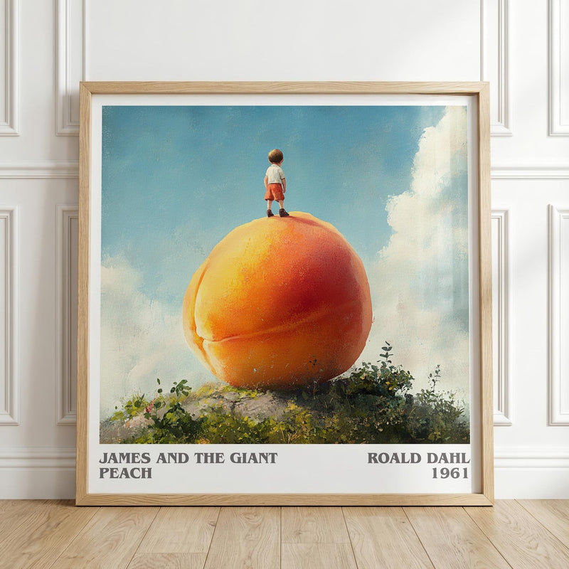 James and the Giant Peach literary print in frame leaning in hallway – childrens wall art