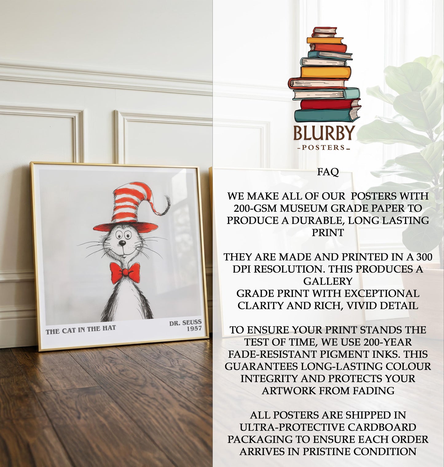 The Cat In The Hat by Dr. Seuss | Book Poster | Literary Art Gift For Book Lover | Novel Inspired Wall Art | Free Delivery