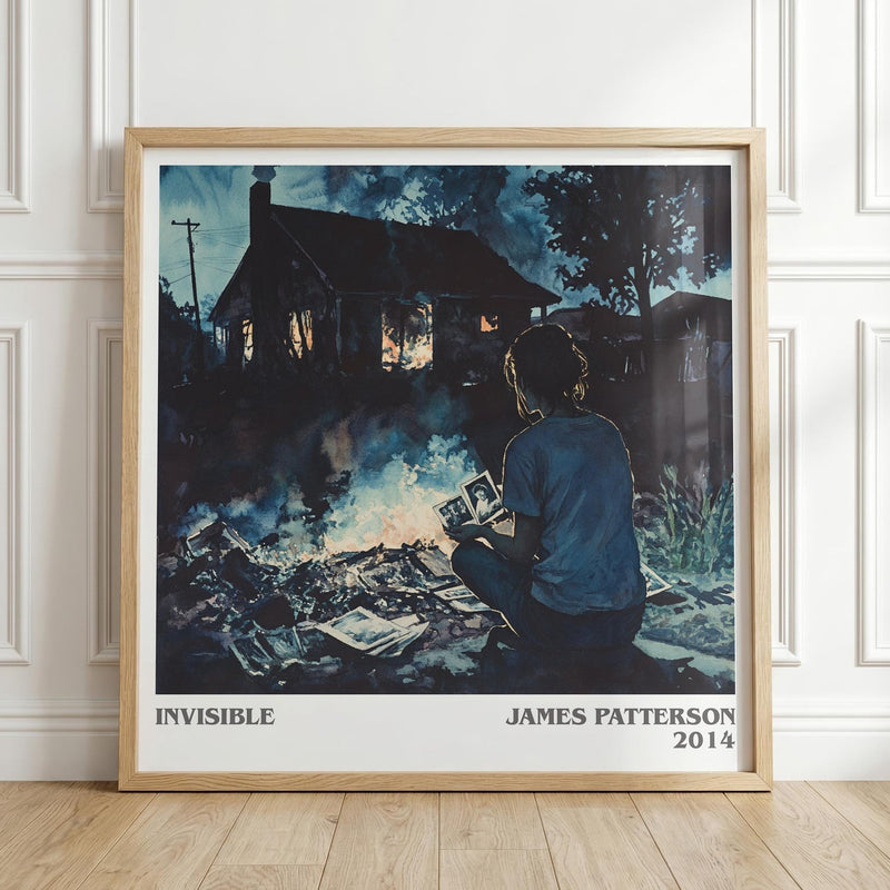 Invisible literary print in frame leaning in hallway – thriller wall art