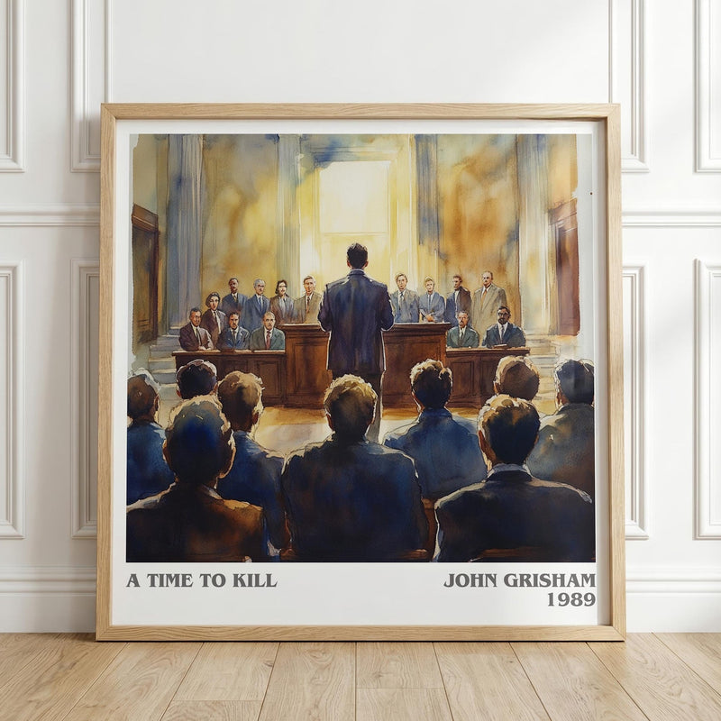 A Time to Kill literary print in frame leaning in hallway – crime wall art