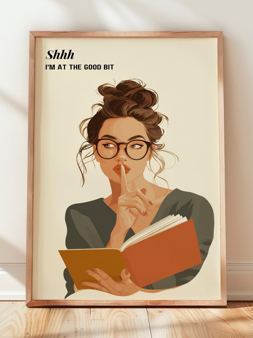 Shhh I'm At The Good Bit Print | Moody Reading Girl | Cozy Wall Decor | Book Lover Gift | Nook Poster | Reader Gift | Aesthetic Art - Book Poster Art Print Decor Bookish
